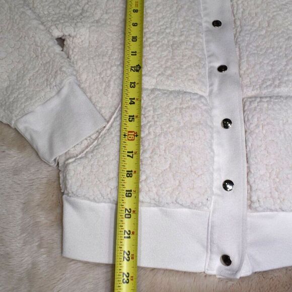 NSF Sherpa Bomber Jacket Womens Medium White Super Soft Lightweight Teddy Coat - Picture 8 of 13